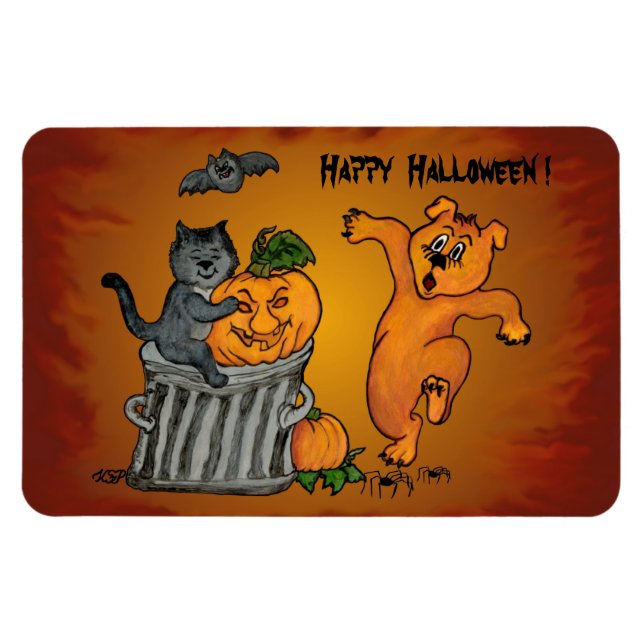 Happy halloween med Cat Fladdermus Hund och Spider Magnet (Horisontell)