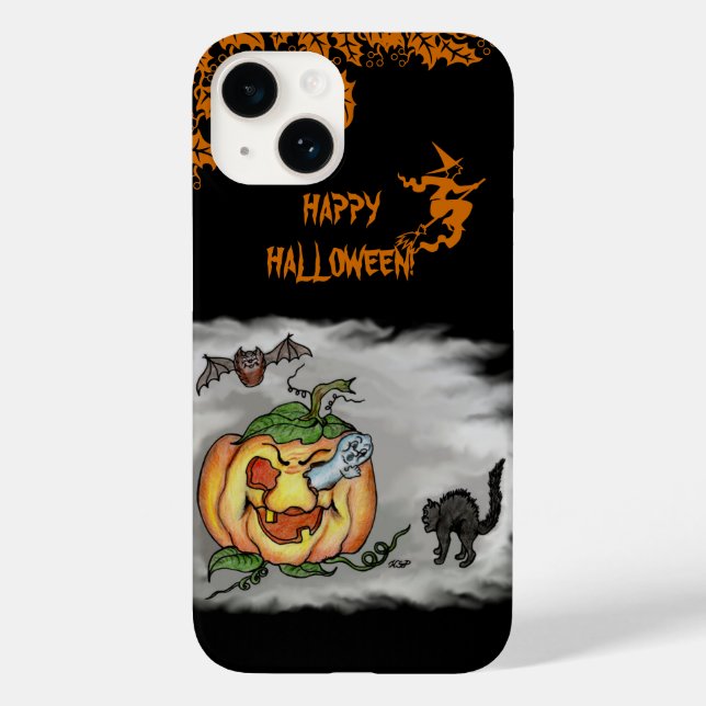 Happy halloween med Ghost Cat Fladdermus Pumpkin (Baksida)