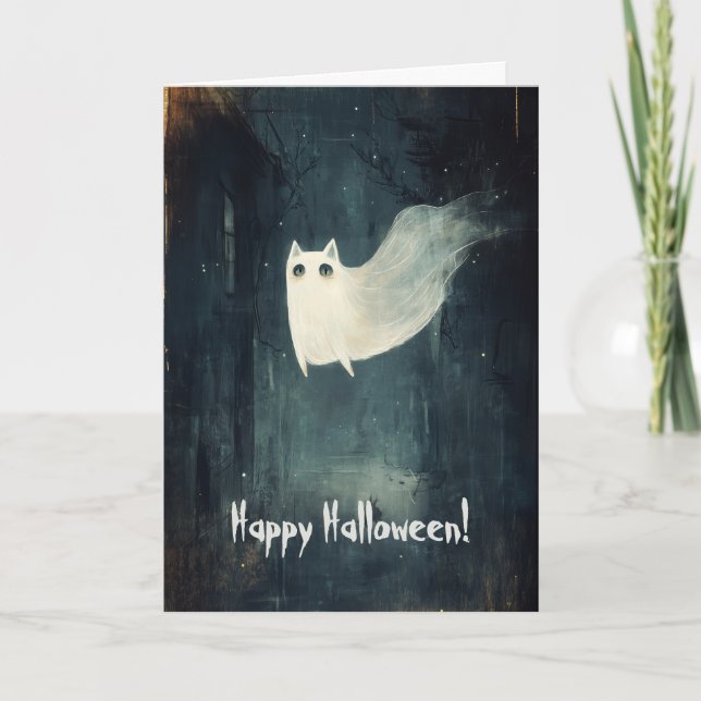 Happy halloween med Ghost Cat Flies Tack Kort (Framsida)