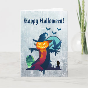 Happy halloween med kringliggande Fågelskrämma Kort