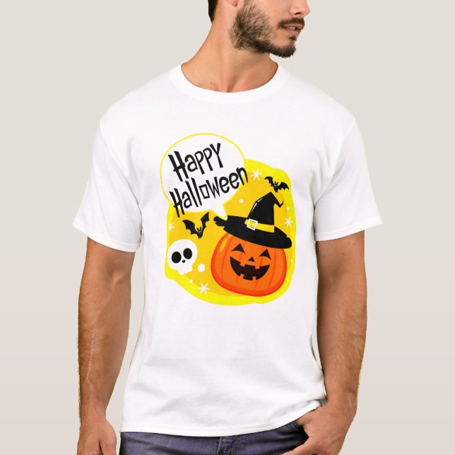 Happy halloween med leende T-tröjor av pumpa T Shirt (Framsida)