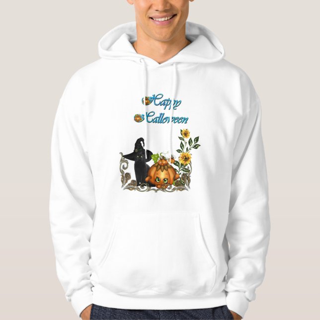 Happy halloween med lustig katt hoodie (Framsida)