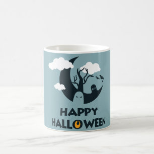 Happy halloween med månen och kyrkogården kaffemugg