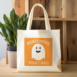 Happy halloween med Namn Cute Ghost Treat Tygkasse