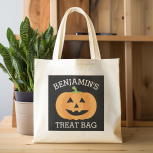 Happy halloween med Namn Cute Pumpkin Treat Tygkasse