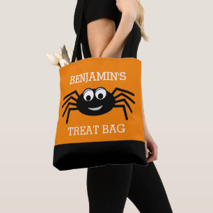 Happy halloween med Namn Cute Spider Treat Tygkasse