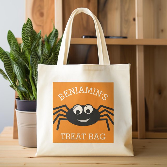 Happy halloween med Namn Cute Spider Treat Tygkasse (Custom Tote Bag)
