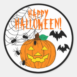 Happy halloween med Pumpkin Spiders och Fladdermus Runt Klistermärke