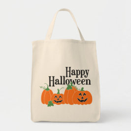 Happy halloween med pumpor och Jack o lantern Tygkasse