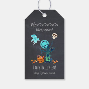 Happy halloween med Spöken Fladdermöss Döskallar o Presentetikett