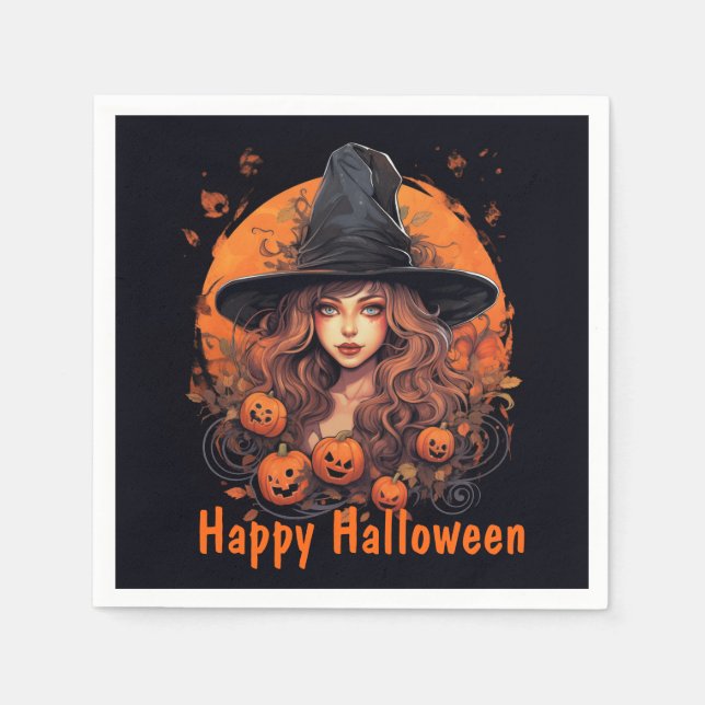 Happy halloween med Witch och Pumpkins Pappersservett (Framsidan)