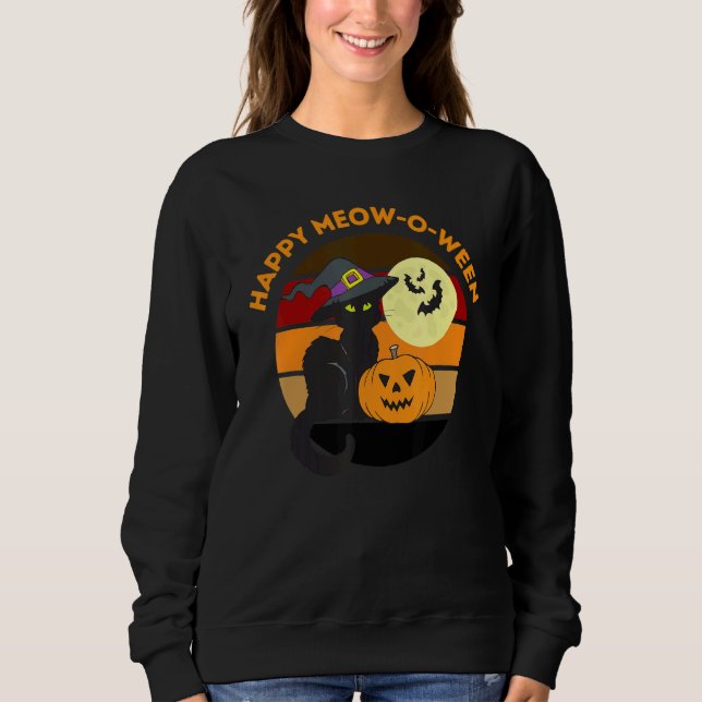 Happy halloween Meowoween Cute Black Cat Party Cos T Shirt (Framsida)
