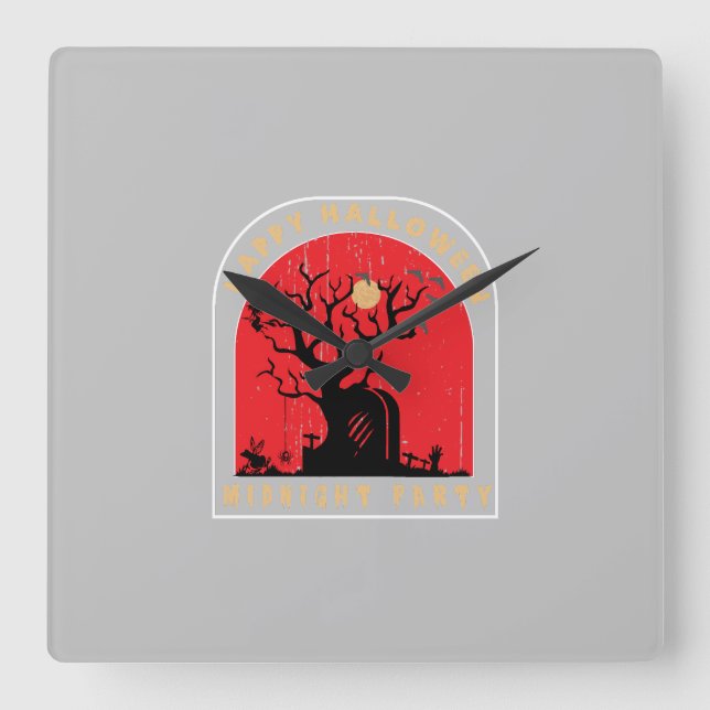 Happy halloween Midnight Party Fyrkantig Klocka (Framsida)
