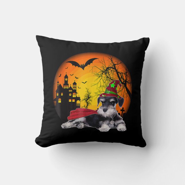 happy halloween miniatyr schnauzer hundar hallowee kudde (Framsida)