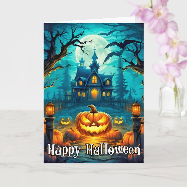 Happy halloween Mischievous Glowing Pumpkins Kort (Orkide)