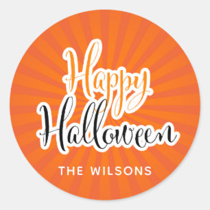 Happy halloween Modern Typography Orange Black Runt Klistermärke