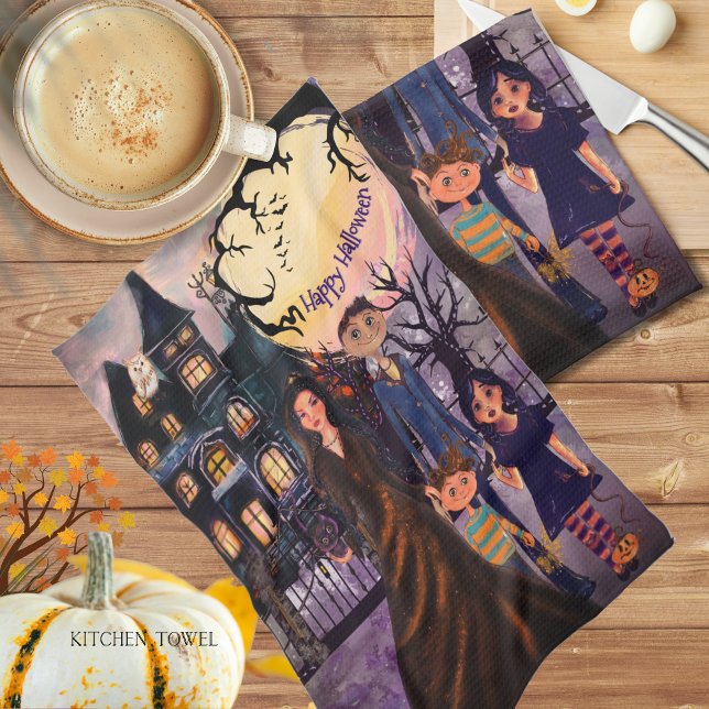 Happy halloween Monster Family Kitchen Towel Kökshandduk (Happy Halloween Monster Family Kitchen Towel)