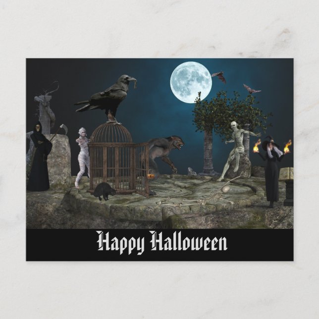 Happy halloween Monster Scene WereWolzombie Vykort (Framsida)