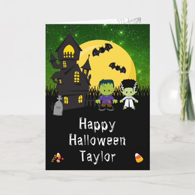Happy halloween Monsters Grönt Kort (Framsida)