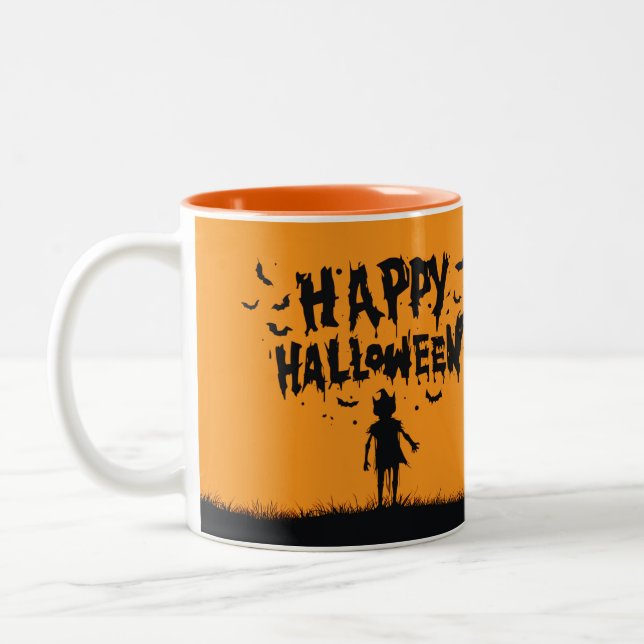 Happy Halloween:Mug with Mysterious Silhouette Två-Tonad Mugg (Vänster)