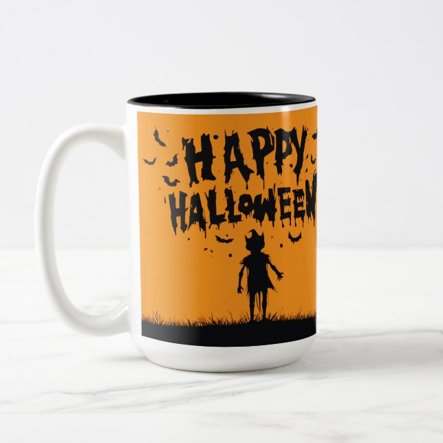 Happy Halloween:Mug with Mysterious Silhouette Två-Tonad Mugg (Vänster)