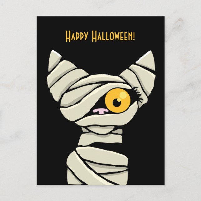 happy halloween Mummy Cat Vykort (Framsida)