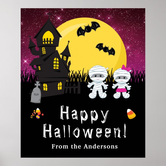 Happy halloween Mummy Rosa Party Sign Poster (Framsidan)