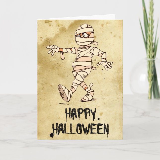 Happy halloween Mummy Tecknad Card Kort (Framsida)