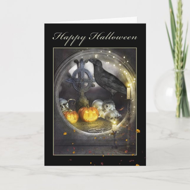 Happy halloween Mystical Raven Greeting Card Kort (Framsida)