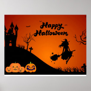 Happy halloween Natten - Spooky Witch, Pumpkins Poster