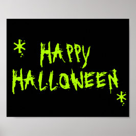 Happy halloween neon grönt svart läsktypografi poster