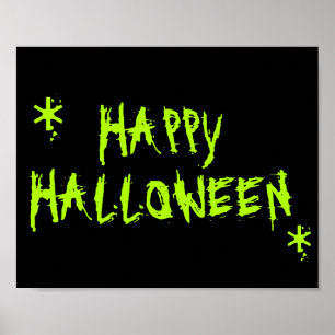 Happy halloween neon grönt svart läsktypografi poster