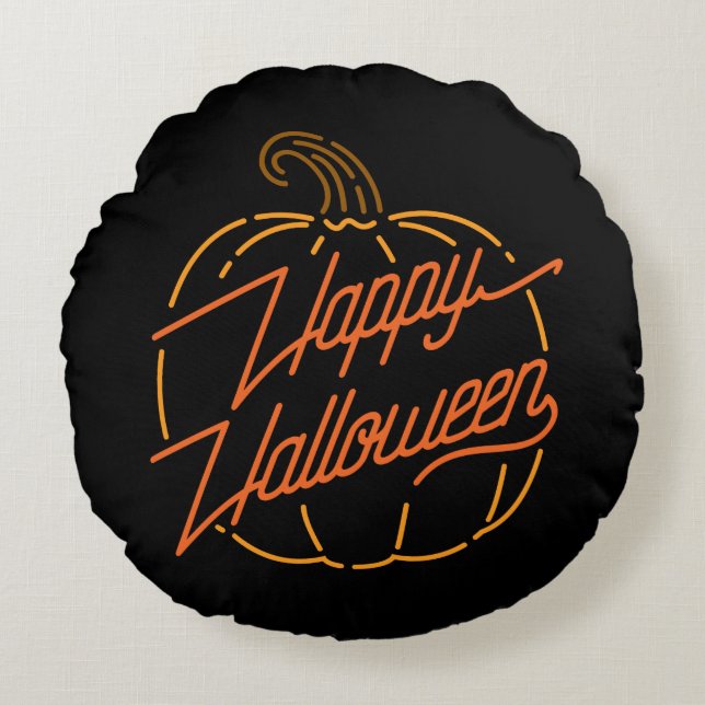 Happy halloween Neon Round Pillow Rund Kudde (Framsidan)