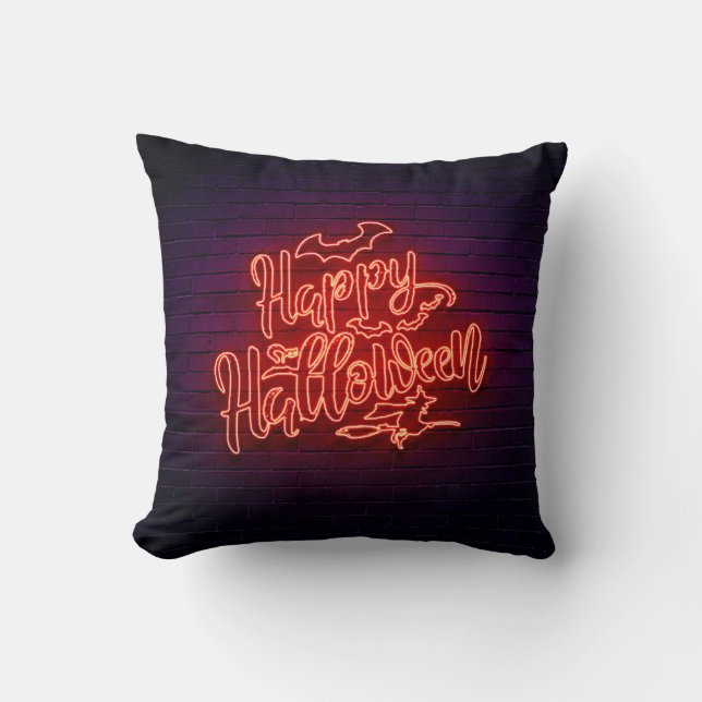Happy halloween Neon Se Witch Fladdermus Brick Par Kudde (Framsida)