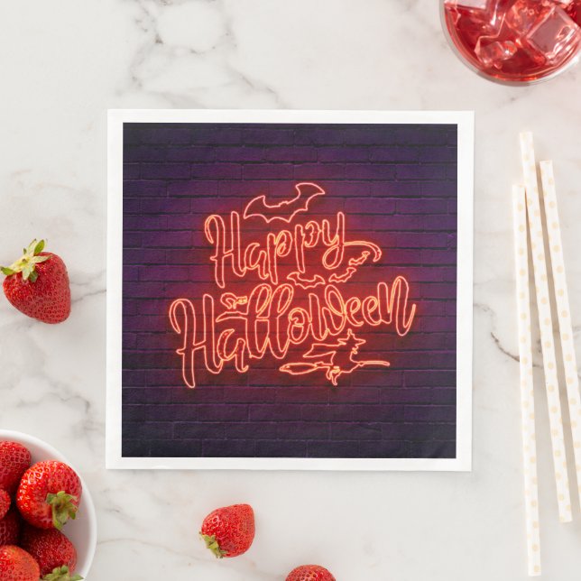 Happy halloween Neon Se Witch Fladdermus Brick Par Pappersservett (Insitu)