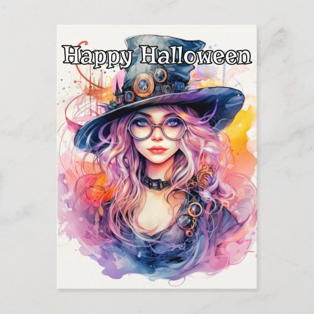 Happy halloween - Nerdy Witch Illustration Vykort (Framsida)