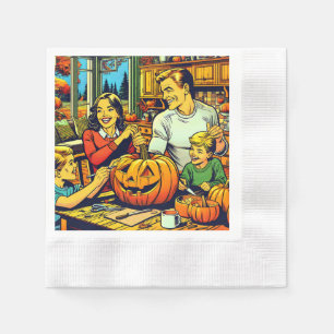 Happy halloween-nostalgiska familjen som transport pappersservett