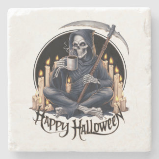 Happy halloween och ett skelett stenunderlägg