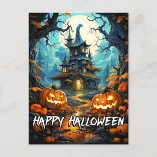 Happy halloween Old Haunted House Vykort