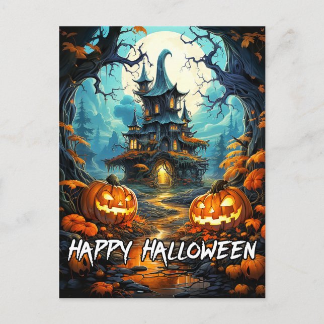 Happy halloween Old Haunted House Vykort (Framsida)