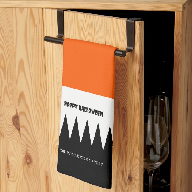 Happy halloween Orange Black Personlig Kökshandduk (Thirds Fold)