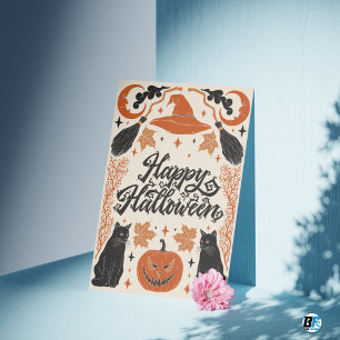 Happy halloween Orange Black Retro Vintage Vykort