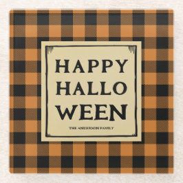 happy halloween orange check dekorativ kudde