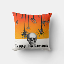 Happy halloween orange med skalle kudde