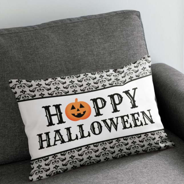 Happy halloween Orange och svart typografi Lumbarkudde (Skapare uppladdad)