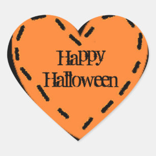 Happy halloween orange och svarta hjärtklaffar hjärtformat klistermärke
