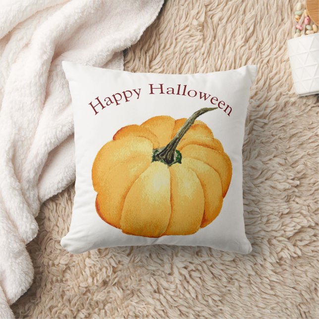 Happy halloween orange-pumpa, vattenfärg kudde (Filt)