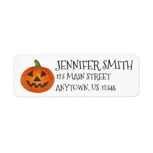 Happy halloween Orange Pumpkin Jack o'Lantern Returadress Etikett