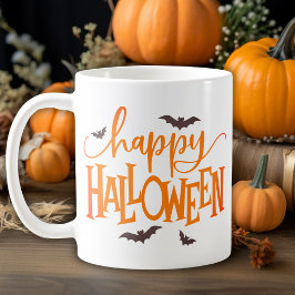 Happy halloween Orange Script med svart Fladdermus Kaffemugg