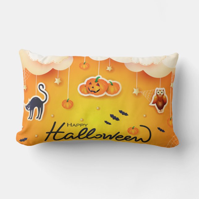 Happy halloween över molnen lumbarkudde (Framsida)